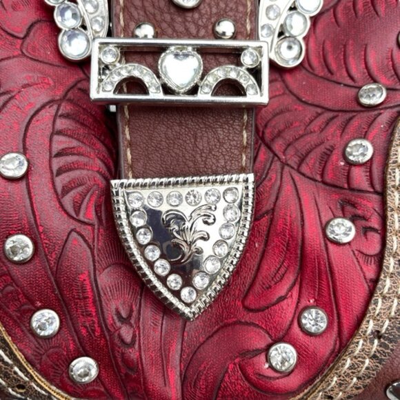 Western Faux Leather Red Mini Purse Rhinestone Buckle Stampede Cowgirl Country - Picture 11 of 11